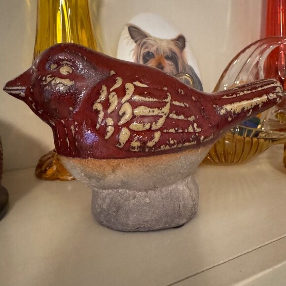 Vintage Rustic Red Clay Bird Figurine With Distressed Finish - Picture 1 of 9